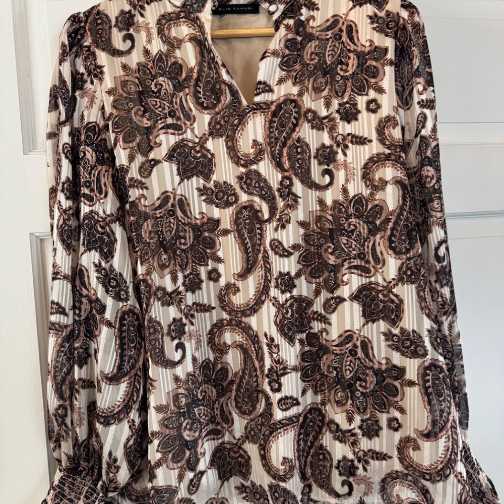 Ellie Tahari Paisley Multi Color Blouse Size Medium